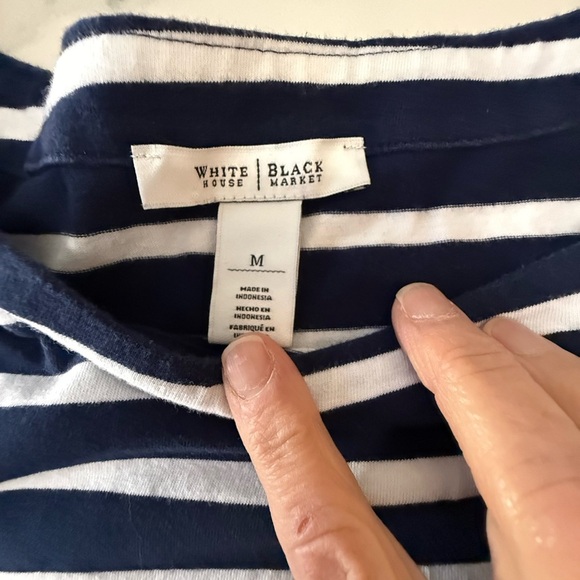 White House Black Market Navy and White Striped Top size Medium - Picture 2 of 3